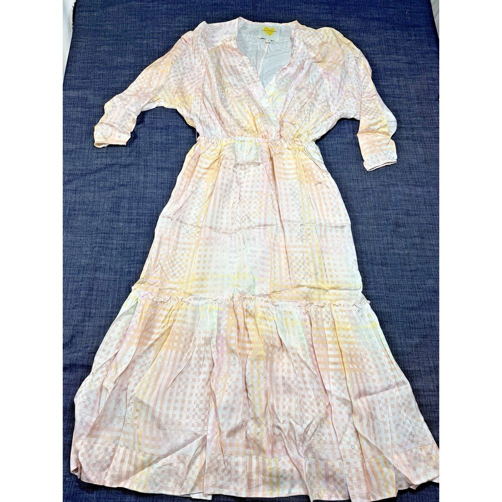 Kerri Rosenthal Reign Maxi Wrap Dress Pastel Plaid Romantic Boho Cottage Core M - Picture 5 of 11